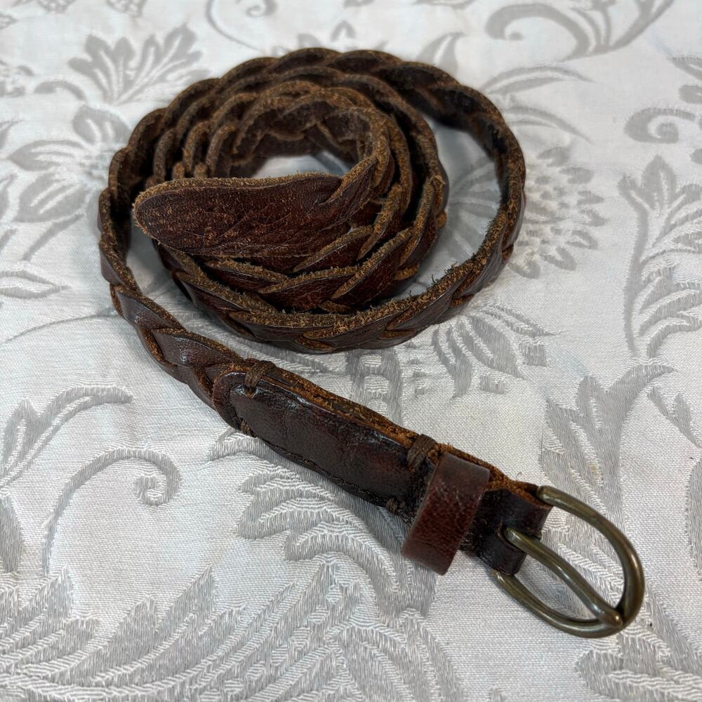 HOLLISTER Belt Braided Leather Walnut Brown Sz 32 Equestrian Ranch Southern Boho